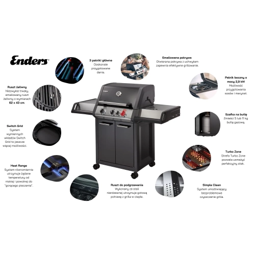 Grill gazowy Enders Monroe Black PRO 3K Turbo: Nowoczesność i Doskonała Jakość dla Twojego Grillowania